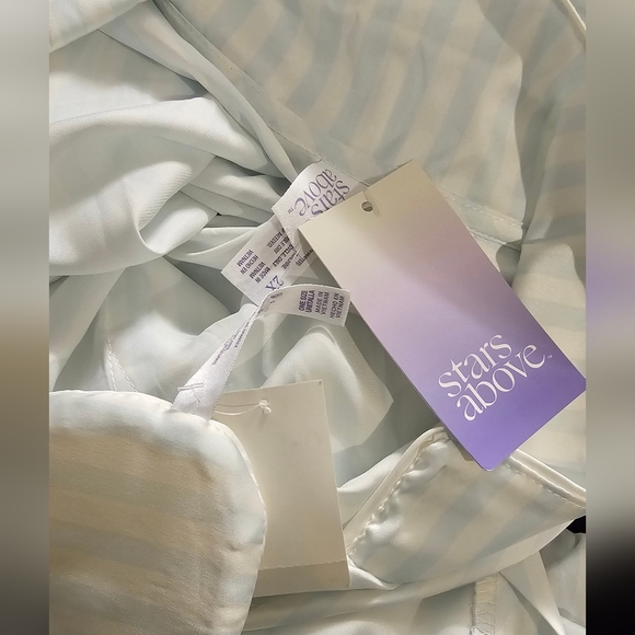 Women's Light Blue Striped Satin Sleepwear 3 Piece Set NWT - Picture 3 of 5